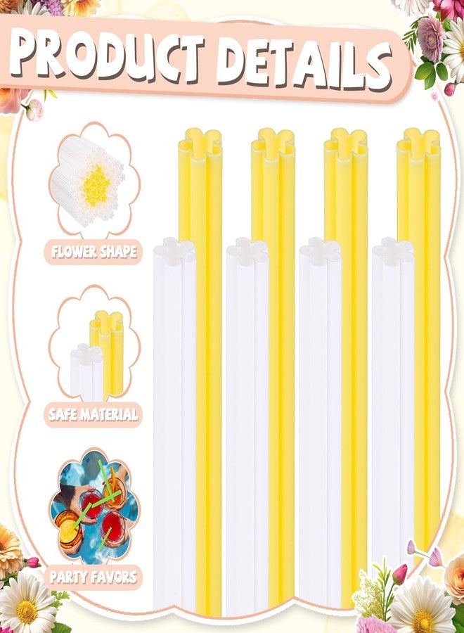 بوتشن مجموعة بوتشن من 50 قطعة من شفاطات الشرب البلاستيكية على شكل زهرة الأقحوان باللونين الأبيض والأصفر، بطول 9 بوصات، للاستخدام مرة واحدة، مثالية لحفلات الربيع وحفلات توديع العزوبية وحفلات الزفاف (أبيض وأصفر). - Image 4