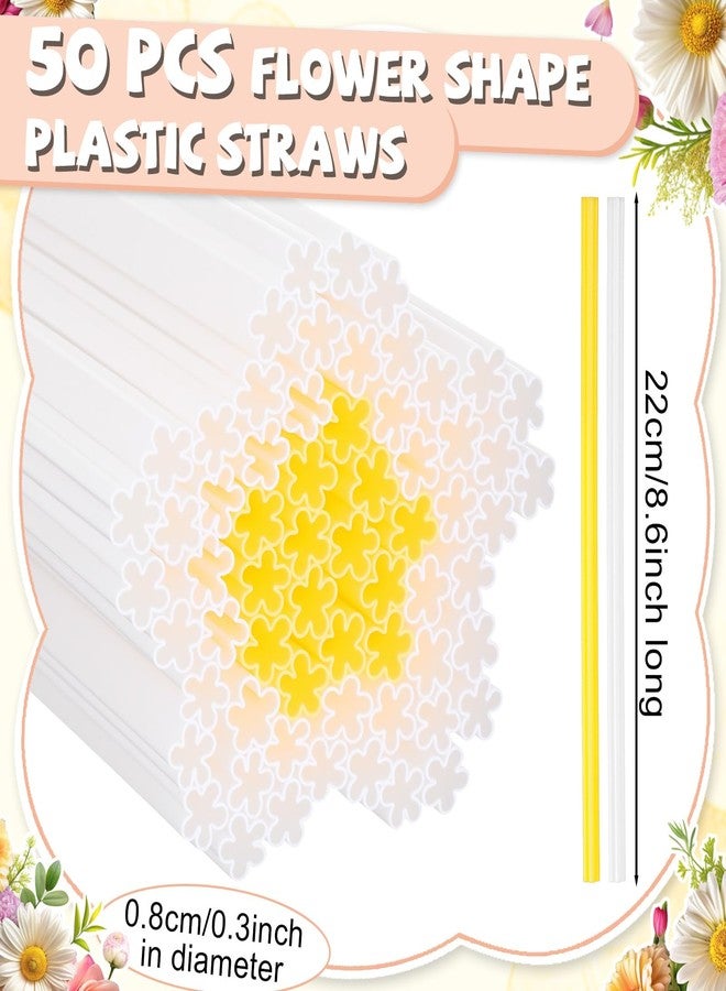 بوتشن مجموعة بوتشن من 50 قطعة من شفاطات الشرب البلاستيكية على شكل زهرة الأقحوان باللونين الأبيض والأصفر، بطول 9 بوصات، للاستخدام مرة واحدة، مثالية لحفلات الربيع وحفلات توديع العزوبية وحفلات الزفاف (أبيض وأصفر). - Image 3