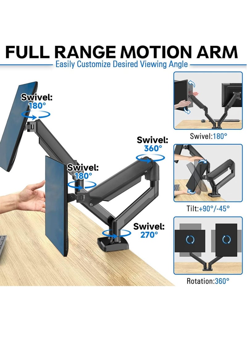 ANYOUI Dual Monitor Mount Stand, Articulating Gas Spring Monitor Arm, Adjustable Monitor Stand, Monitor Desk Mount with Clamp and Grommet Base - Fits 13 to 32 Inch LCD Computer Monitors - Image 5