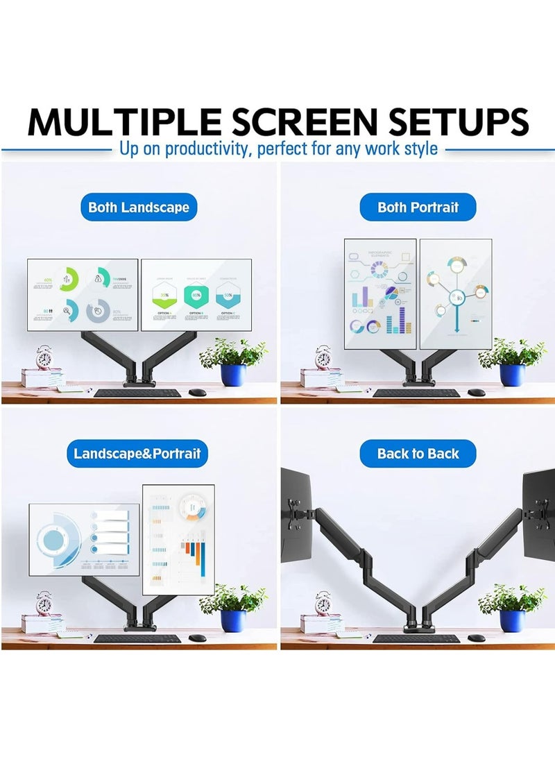 ANYOUI Dual Monitor Mount Stand, Articulating Gas Spring Monitor Arm, Adjustable Monitor Stand, Monitor Desk Mount with Clamp and Grommet Base - Fits 13 to 32 Inch LCD Computer Monitors - Image 3