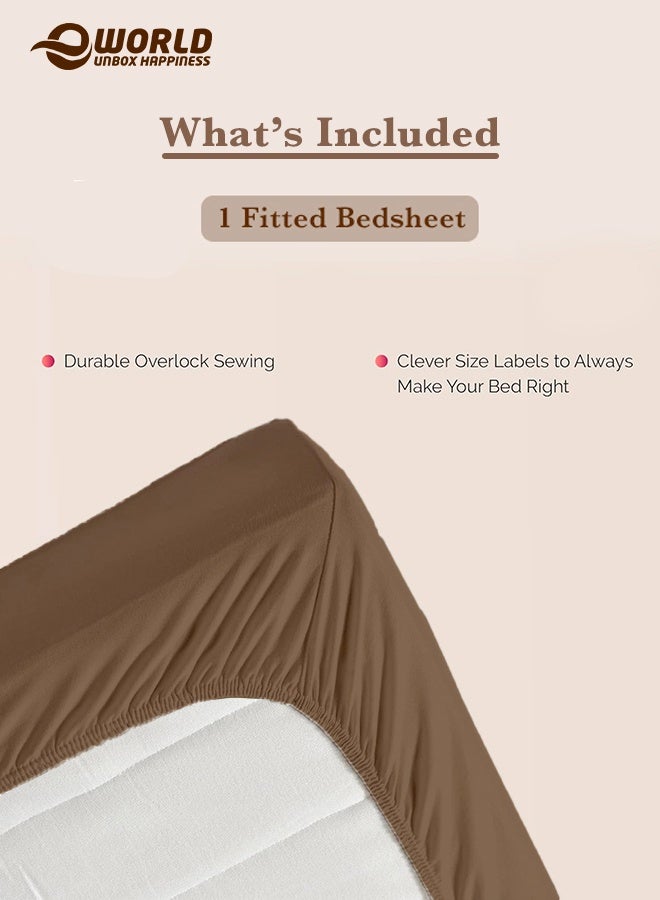 إي وورلد ملاءة سرير ميكروفايبر باللون البني بجيب عميق لتناسب محكم، قابلة للتنفس، قابلة للغسل بالغسالة للحماية المثلى، متوفرة بمقاسات كينغ، كوين وسنجل، بدون غطاء وسادة - Image 3