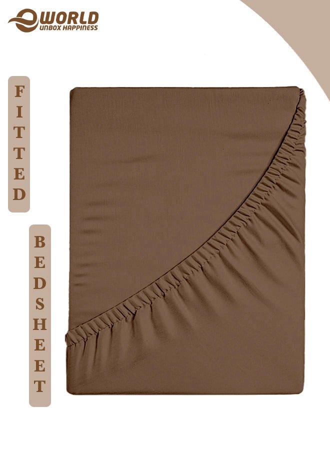إي وورلد ملاءة سرير ميكروفايبر باللون البني بجيب عميق لتناسب محكم، قابلة للتنفس، قابلة للغسل بالغسالة للحماية المثلى، متوفرة بمقاسات كينغ، كوين وسنجل، بدون غطاء وسادة - Image 1