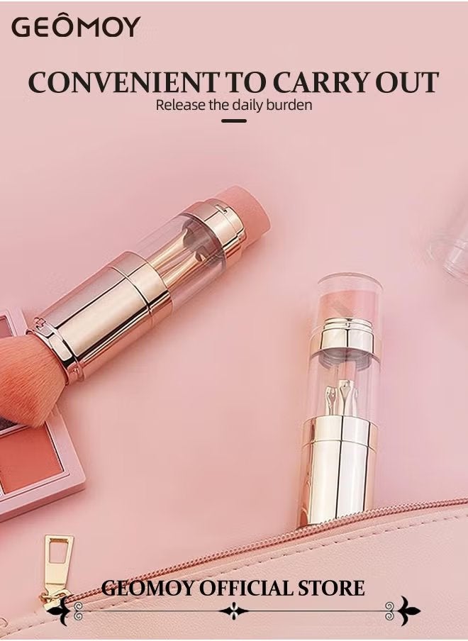Geomoy 5 in 1 Portable Mini Makeup Brushe Set with 6pcs Triangle Powder Puff Eyeshadow Brush & Lip  Brush & Face  Brush & Foundation Brush & Powder Puff Convenient for Daily Makeup - Image 4