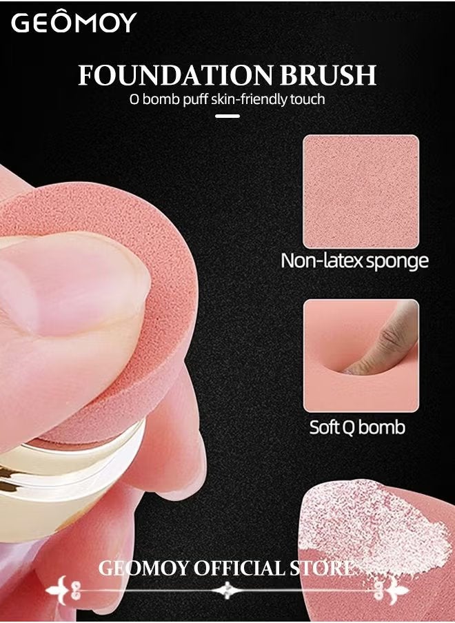 Geomoy 5 in 1 Portable Mini Makeup Brushe Set with 6pcs Triangle Powder Puff Eyeshadow Brush & Lip  Brush & Face  Brush & Foundation Brush & Powder Puff Convenient for Daily Makeup - Image 3