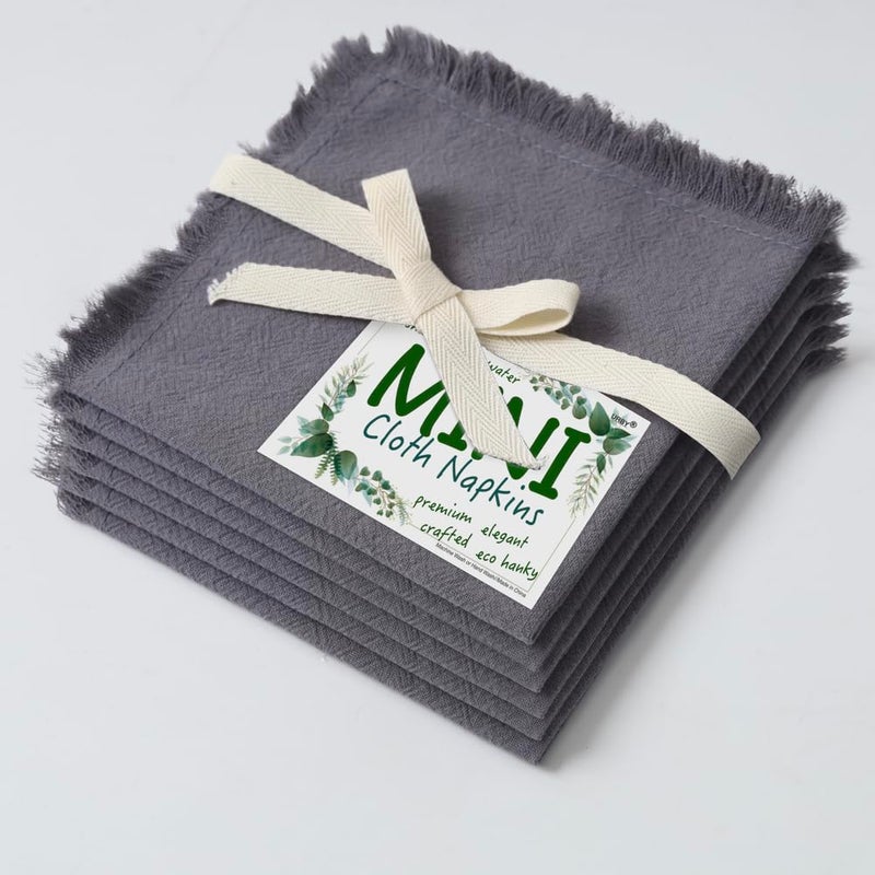 Urby Eco Hanky 10x10in Reusable Cotton Napkins (Rustic Fringe). Small Cloth Napkins. Ideal Use As Kids Napkins for Lunch.Dinners.Occasions Like Weddings Birthday Cocktail Parties. (Gry 6pk). - Image 1