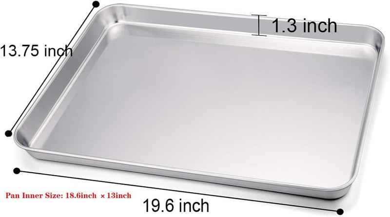 TeamFar Baking Sheet, 20’’×14’’×1’’, Cookie Sheet Half Sheet Baking Pans Stainless Steel, Non Toxic & Healthy, Heavy Duty & Thick Gauge, Mirror Finish & Dishwasher Safe - 2 Piece - Image 2