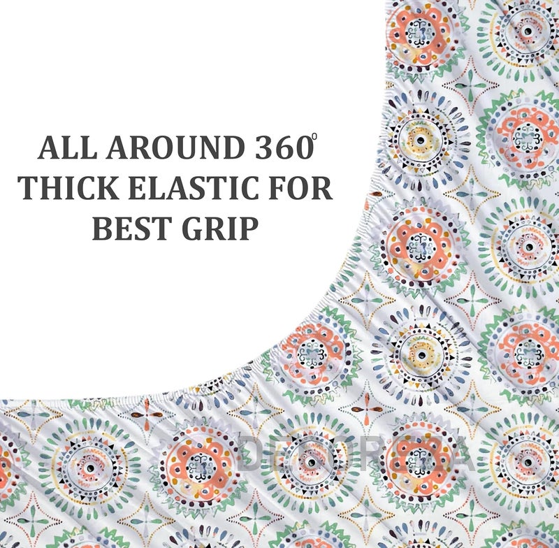 DECOREZA 350 TC Queen Size Elastic Fitted Bedsheet with Deep Pocket Cotton Feel Bed Sheet for Double Bed, Soft, Breathable & Wrinkle-Resistant, Includes 2 Pillow Covers, Size - 60"x78" White Rangoli - Image 3