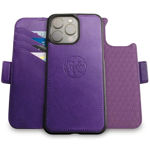 Dreem Wallet Case for iPhone 16 Pro Max Revolutionary VertHor Phone Stand Magnetic Detachable Vegan Leather Flip Cover RFID Blocking Card Holder MagSafeFit Gift Box Fibonacci Purple - Image 1
