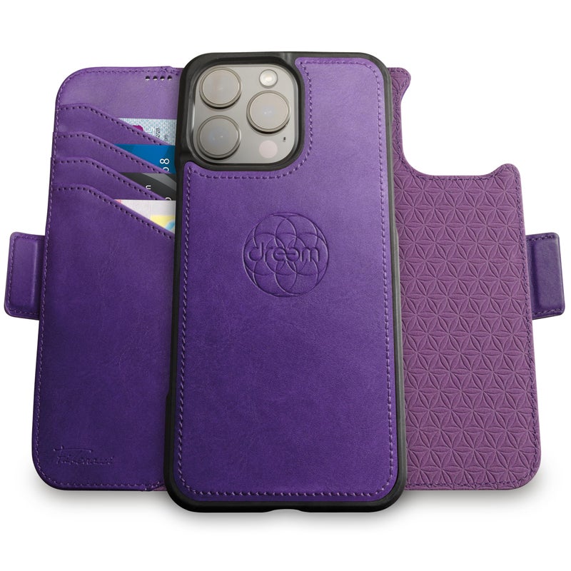 Dreem Wallet Case for iPhone 16 Pro Max Revolutionary VertHor Phone Stand Magnetic Detachable Vegan Leather Flip Cover RFID Blocking Card Holder MagSafeFit Gift Box Fibonacci Purple - Image 2