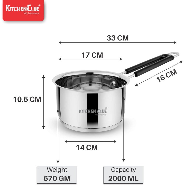 KITCHEN CLUE TRI-PLY Stainless Steel Saucepan/Tea Pan for Kitchen - Induction Base Sauce Pan, Chai Pan, Tpan - 2 Liter, Silver - Heavy Guage Bottom Pan with Silicon Handle - TRIPLY Base (2000 ML) - Image 3