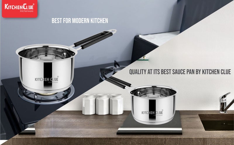 KITCHEN CLUE TRI-PLY Stainless Steel Saucepan/Tea Pan for Kitchen - Induction Base Sauce Pan, Chai Pan, Tpan - 2 Liter, Silver - Heavy Guage Bottom Pan with Silicon Handle - TRIPLY Base (2000 ML) - Image 4