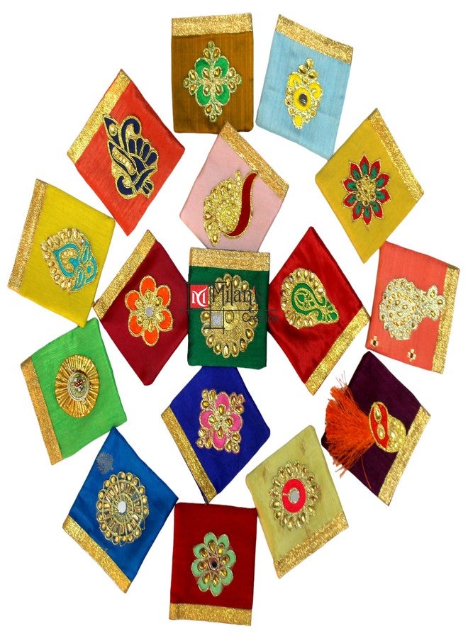 Milan's Creation: Coin Pouch Bag Purse Colorful Silk for Shagun, Marriage Return Gift, Party Favor Bags, Giveaways, Small Gift Bags, Jewelry Silk Pouch (assorted color) (Set of 10 Pouches) - Image 1