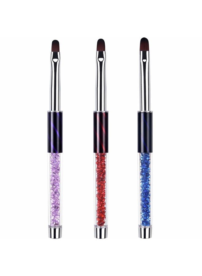 Ycyan 3Pcs Oval Gel Nail Brush Set Rhinestone Handle Professional Nail Art Tools for Polygel UV Builder Gel Nails Extension Size 6/8/10 - Image 1