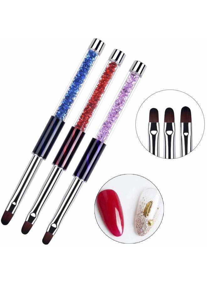 Ycyan 3Pcs Oval Gel Nail Brush Set Rhinestone Handle Professional Nail Art Tools for Polygel UV Builder Gel Nails Extension Size 6/8/10 - Image 2