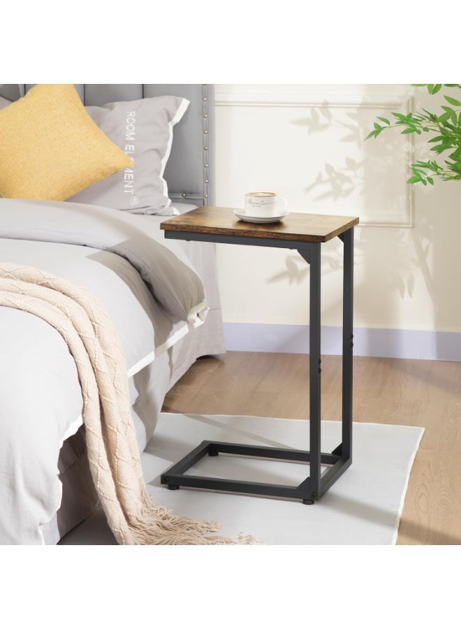 NIUB C Shaped Side Table, End Tables Living Room Slide Under Couch Table for Sofa, TV Trays for Bedroom, Small Space, Rustic Brown - Image 3