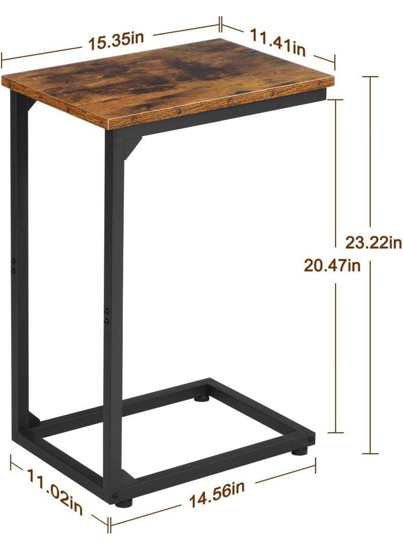 NIUB C Shaped Side Table, End Tables Living Room Slide Under Couch Table for Sofa, TV Trays for Bedroom, Small Space, Rustic Brown - Image 2