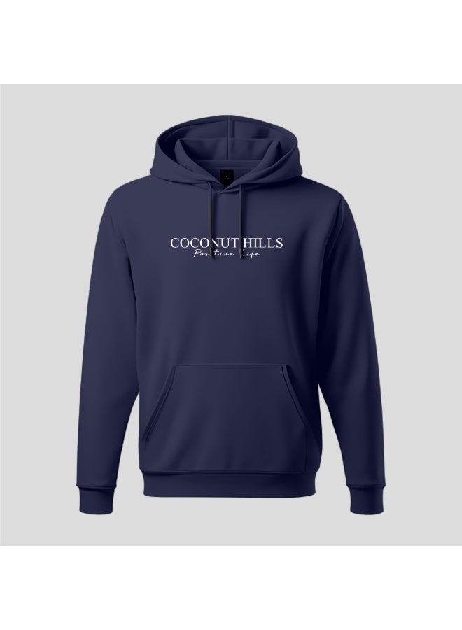 DXBSTAMPS Coconut Hills Hoodie – Navy Blue – Mirissa Beach Graphic – Unisex Pullover – Front & Back Print – Premium Cotton Blend – Tropical Streetwear - Image 2