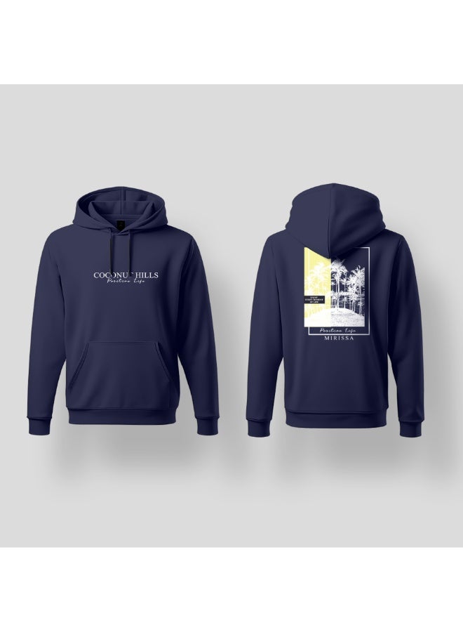 DXBSTAMPS Coconut Hills Hoodie – Navy Blue – Mirissa Beach Graphic – Unisex Pullover – Front & Back Print – Premium Cotton Blend – Tropical Streetwear - Image 3