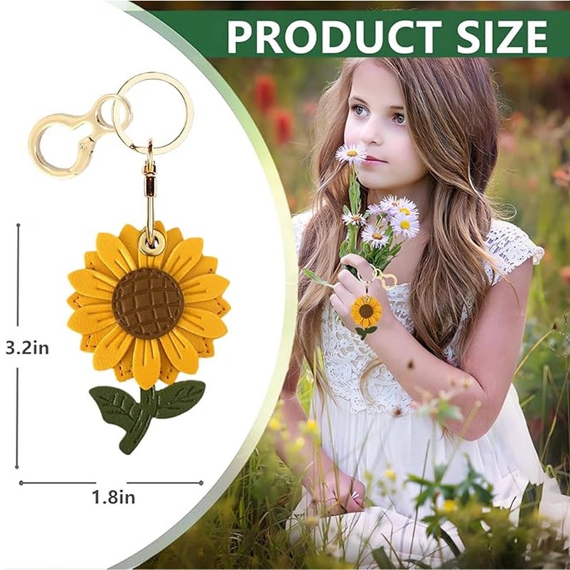 BORKUANA Leather Keychain Holder Case Compatible with AirTag,Cute Protective Apple Air Tag Cover with Keychain Ring,Anti-Scratch Finder GPS Tracker Case for Wallet Keys,bag,pets(Sunflower) - Image 2