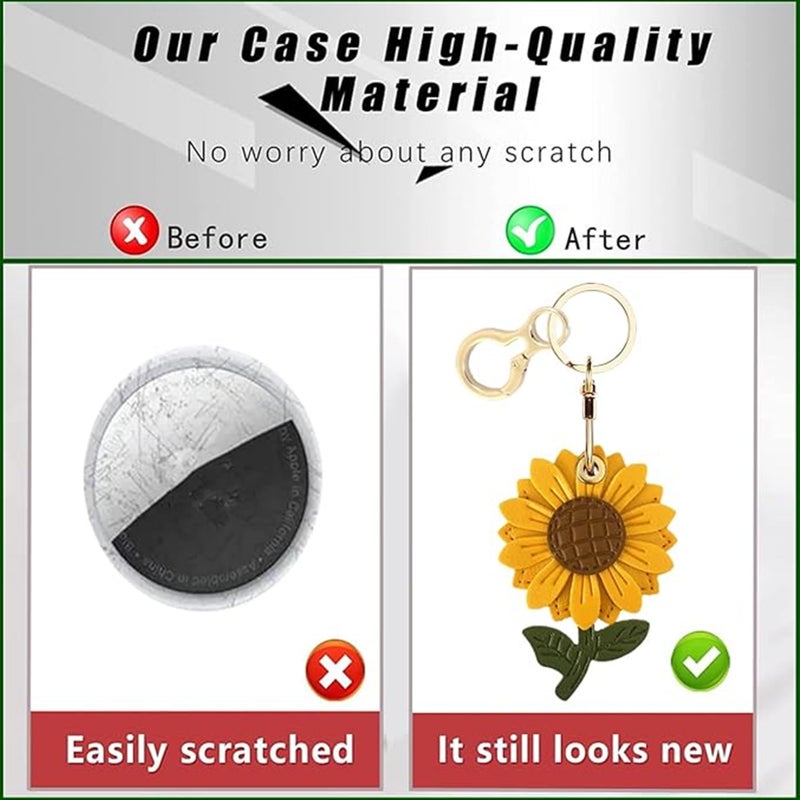 BORKUANA Leather Keychain Holder Case Compatible with AirTag,Cute Protective Apple Air Tag Cover with Keychain Ring,Anti-Scratch Finder GPS Tracker Case for Wallet Keys,bag,pets(Sunflower) - Image 3