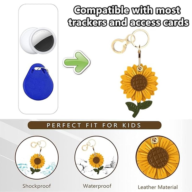 BORKUANA Leather Keychain Holder Case Compatible with AirTag,Cute Protective Apple Air Tag Cover with Keychain Ring,Anti-Scratch Finder GPS Tracker Case for Wallet Keys,bag,pets(Sunflower) - Image 4