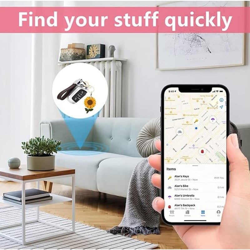 BORKUANA Leather Keychain Holder Case Compatible with AirTag,Cute Protective Apple Air Tag Cover with Keychain Ring,Anti-Scratch Finder GPS Tracker Case for Wallet Keys,bag,pets(Sunflower) - Image 5