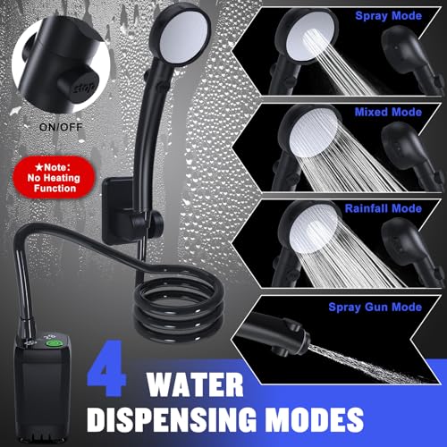 Spopal Portable Shower for Camping, [Long-Lasting] 6000mAh Rechargeable Camping Shower with Intelligent LED Display, 4 Spray Modes, IPX7 Waterproof Outdoor Camp Pump for Hiking, Travel, Car, Pet(Bk) - Image 3