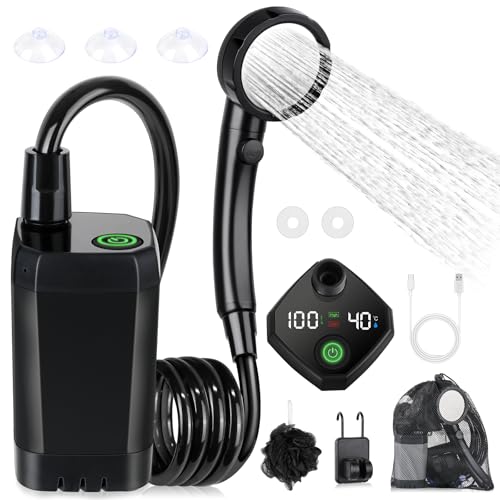 Spopal Portable Shower for Camping, [Long-Lasting] 6000mAh Rechargeable Camping Shower with Intelligent LED Display, 4 Spray Modes, IPX7 Waterproof Outdoor Camp Pump for Hiking, Travel, Car, Pet(Bk) - Image 1