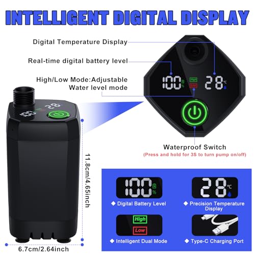 Spopal Portable Shower for Camping, [Long-Lasting] 6000mAh Rechargeable Camping Shower with Intelligent LED Display, 4 Spray Modes, IPX7 Waterproof Outdoor Camp Pump for Hiking, Travel, Car, Pet(Bk) - Image 4