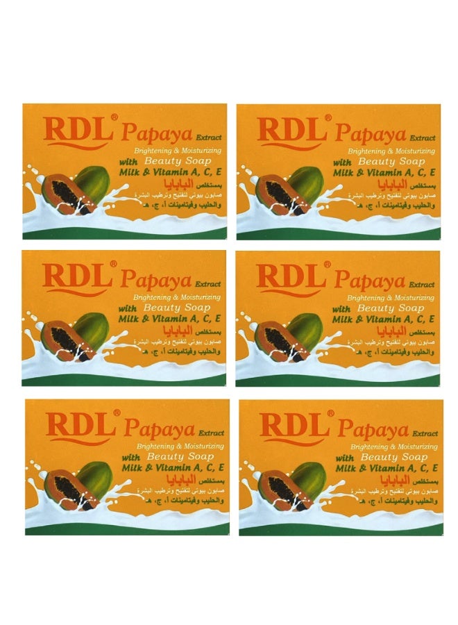 ار دي ال 6 قطع من صابون بيوتي تفتيح وترطيب البشرة بخلاصة البابايا و الحليب6* 128 جم - Image 1