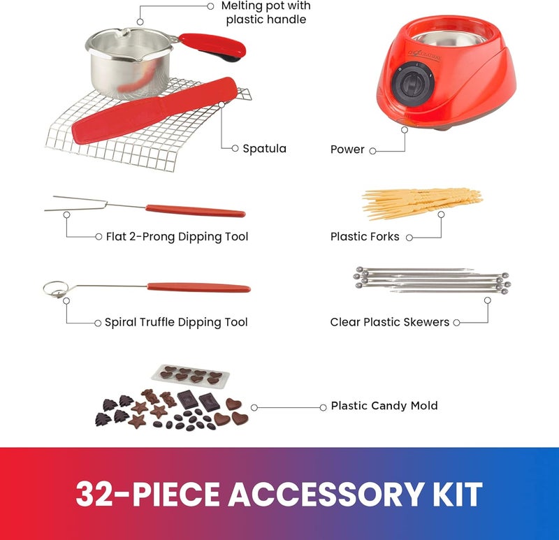 Koolatron Total Chef Single Pot Chocolate Melter - Electric Candy Melting Hot Fondue Pot With 32+ Accessories, Serving 1 cup Dark or White Melted Chocolate For Dipping Party Desserts, 8.8 Oz (250 g) Capacity - Image 3
