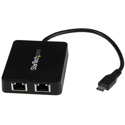 Startech.com StarTechcom USB C to Dual Port Gigabit Ethernet Adapter with USB 30 TypeA Port USB TypeC Gigabit Network Adapter Black - Image 1