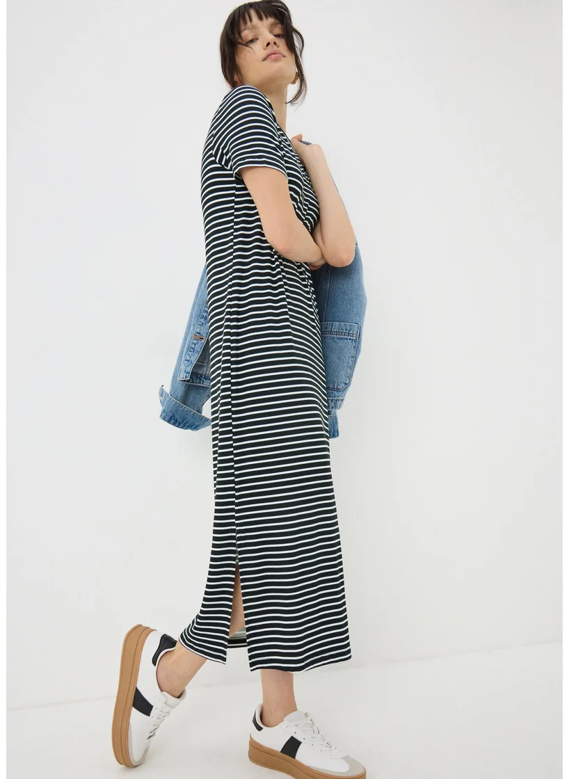 Matalan Black Mono Stripe T-Shirt Midi Dress