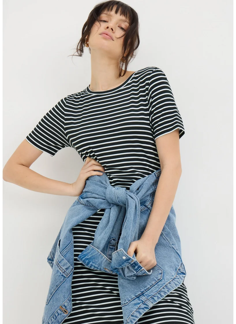 Matalan Black Mono Stripe T-Shirt Midi Dress