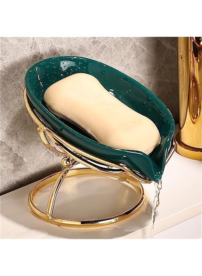 MIXDE Green Ceramic Soap Dish with Self-Drainage System for Shower, Bathroom Sink, Kitchen  - Image 1
