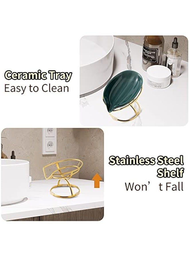 MIXDE Green Ceramic Soap Dish with Self-Drainage System for Shower, Bathroom Sink, Kitchen  - Image 3
