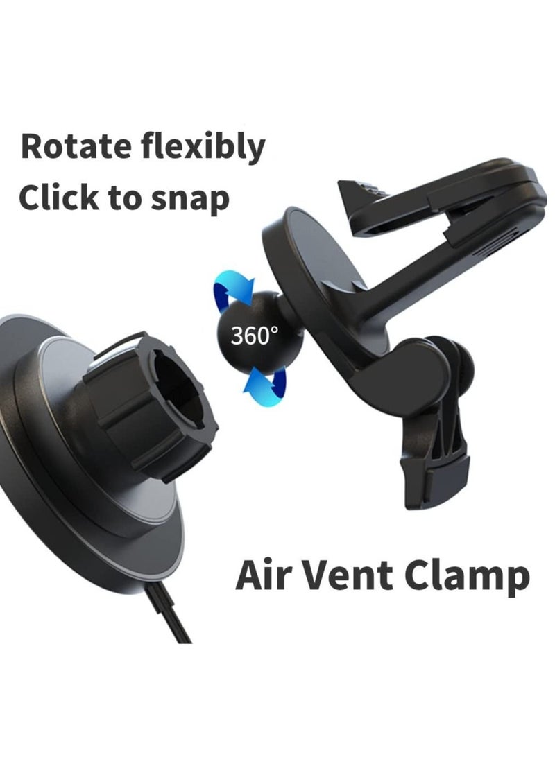 Captaintech Magnetic Wireless Car Charger, Wireless Car Charger for MagSafe iPhone, 15W Magnetic Pad Air Vent Holder with 20W QC Charger - Image 3