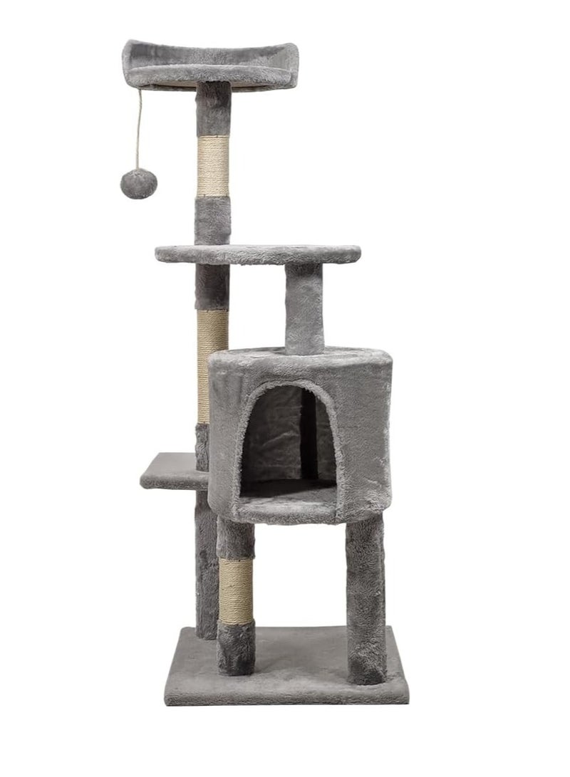 NNC PETS Cat tree activity center with Curved perch, Dangling ball, Sisal scratching post, and Cozy cat condo, Multi-level cat tree tower for Indoor cats, Easy to assemble 112 cm (Grey) - Image 1