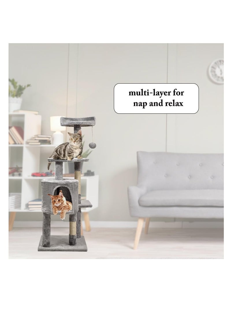 NNC PETS Cat tree activity center with Curved perch, Dangling ball, Sisal scratching post, and Cozy cat condo, Multi-level cat tree tower for Indoor cats, Easy to assemble 112 cm (Grey) - Image 3