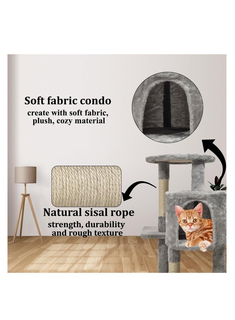NNC PETS Cat tree activity center with Curved perch, Dangling ball, Sisal scratching post, and Cozy cat condo, Multi-level cat tree tower for Indoor cats, Easy to assemble 112 cm (Grey) - Image 5