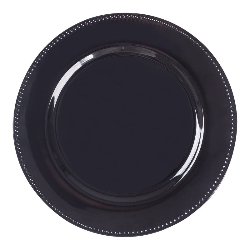 MAONAME Black Charger Plates Round Dinner Charger with Beaded 13 Inch Plastic Plate Chargers for Wedding Table Decor Set of 12