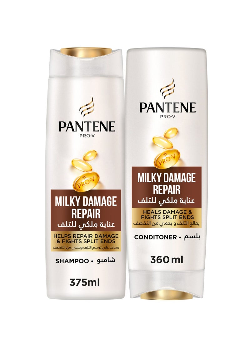 Pantene برو-في شامبو وبلسم إصلاح الأضرار بالحليب، يصلح الشعر التالف، يحتفظ بالرطوبة، يحمي ويقوي من أضرار التصفيف - Image 1