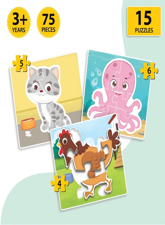 Little Berry Baby’s First Puzzle Game: Animal & Dinosaur Puzzles | Set of 5 Cardboard Puzzles with 15 Pcs Each | Montessori Educational Toys for 2 3 4 Year Old Boys & Girls | Early Puzzle Set for Kids - Image 2