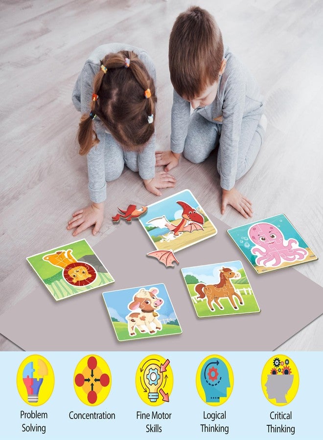 Little Berry Baby’s First Puzzle Game: Animal & Dinosaur Puzzles | Set of 5 Cardboard Puzzles with 15 Pcs Each | Montessori Educational Toys for 2 3 4 Year Old Boys & Girls | Early Puzzle Set for Kids - Image 5
