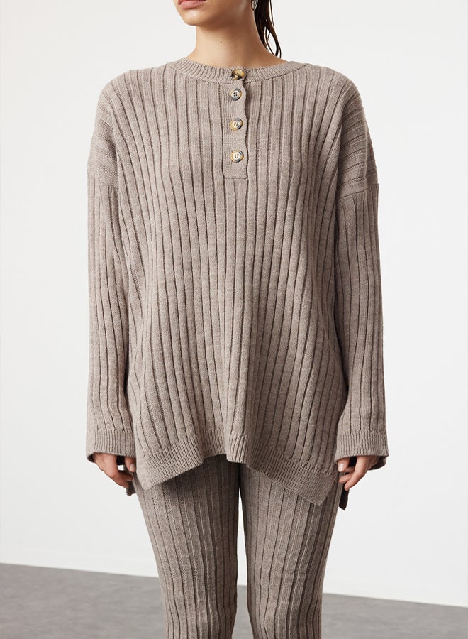 trendyol Mink Color Wide Fit Corded Knitwear Set - Image 3