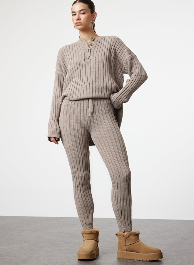 trendyol Mink Color Wide Fit Corded Knitwear Set - Image 1