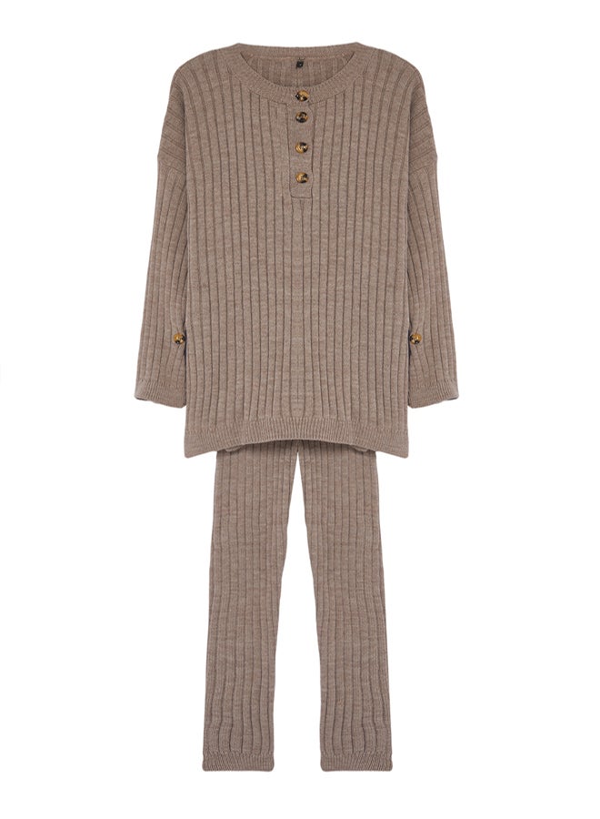 trendyol Mink Color Wide Fit Corded Knitwear Set - Image 5