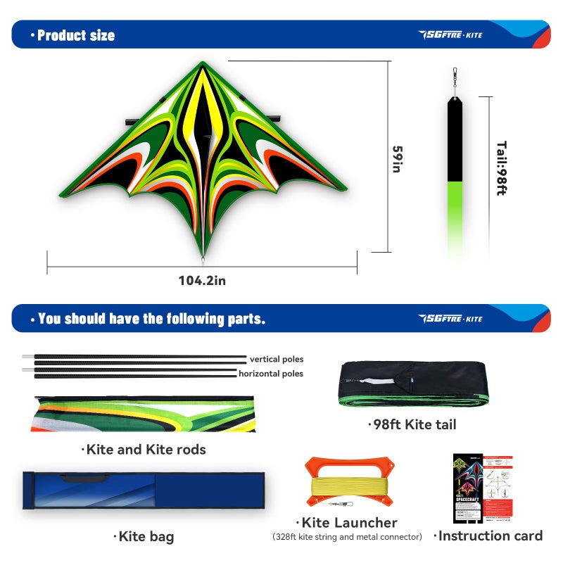 SGftre Delta Kite for Kids & Adultsï¼ŒExtremely Easy to Fly for Beginnersï¼ŒKites for Beach Trip Park Family Outdoor Activities (Large Power Triancle-Green, Extra Large) - Image 3