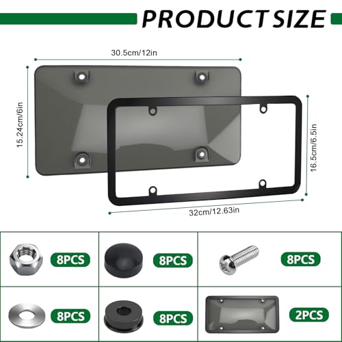 vvag 2 Pcs Clear License Plate Covers and Frames,Transparent License Plate Holders with Screws & Caps,Rust-Proof Auto Licenses Plates Protector Shields for Standard US Plates - Image 2