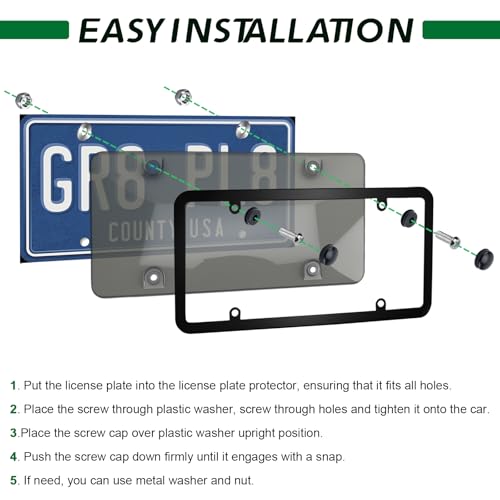 vvag 2 Pcs Clear License Plate Covers and Frames,Transparent License Plate Holders with Screws & Caps,Rust-Proof Auto Licenses Plates Protector Shields for Standard US Plates - Image 4